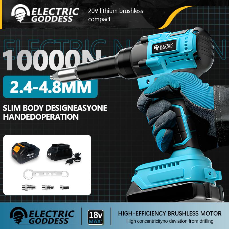 For 18V Battery Electric Goddess Cordless Rivet Nut Gun 2.4-4.8mm Brushless Motor for Industrial &amp; DIY Projects
