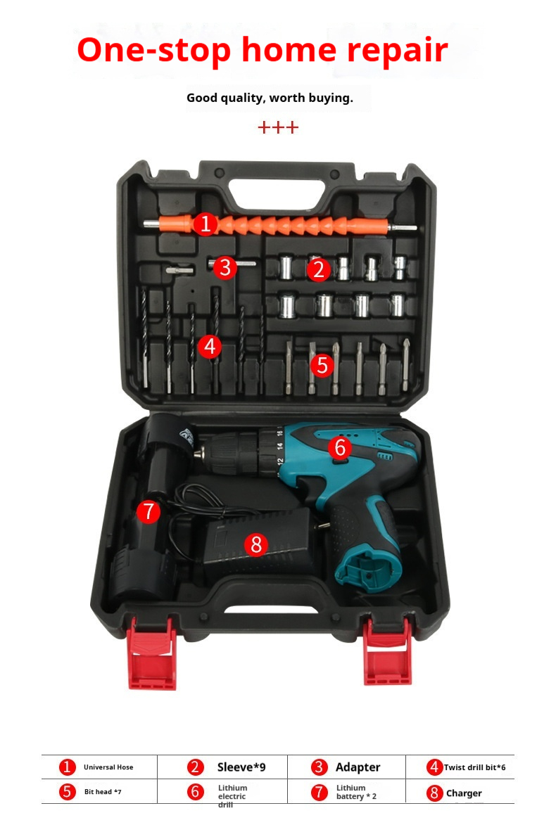 Factory Direct 12V Precision Cordless Electric Drill Industrial-Grade Electric Screwdriver Tool Set with Battery Power Supply