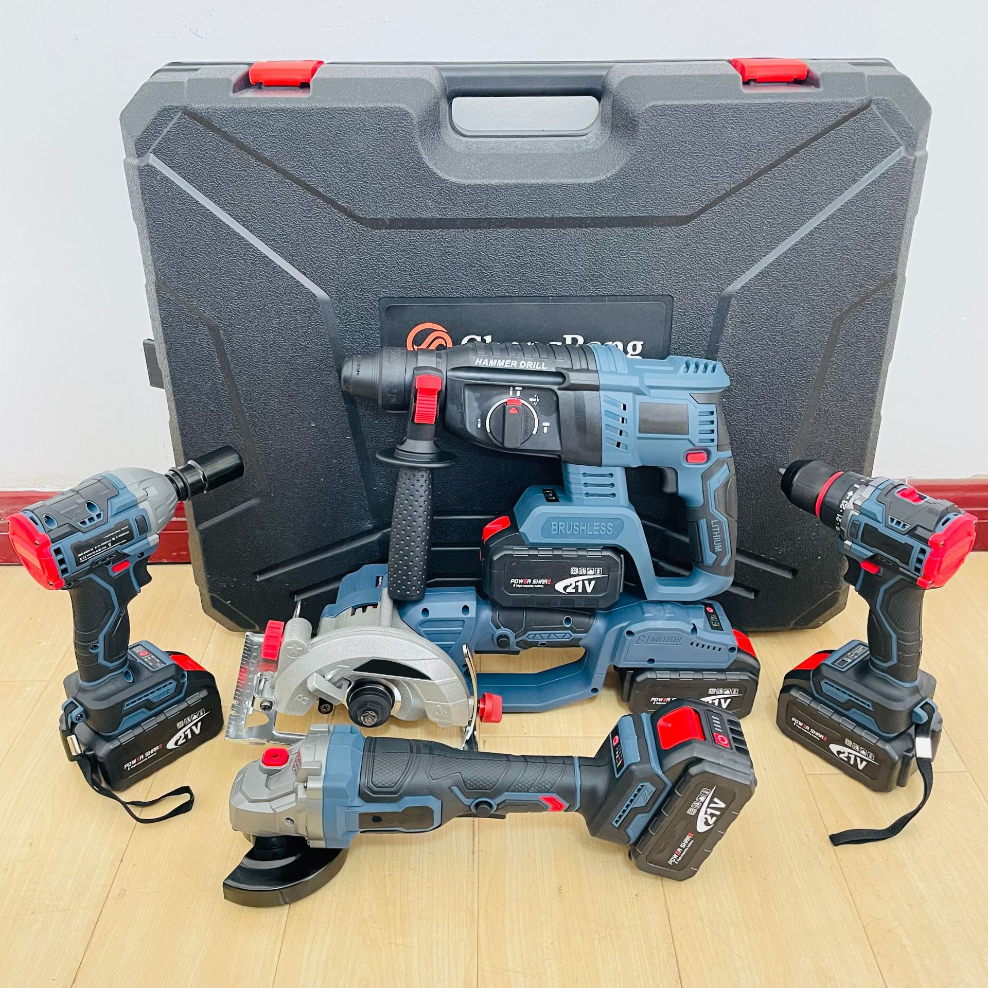 Industrial 5-in-1 Cordless Brushless Multi-Function Power Tool Set Electric Drills Angle Grinders Electric Hammers (3-Year
