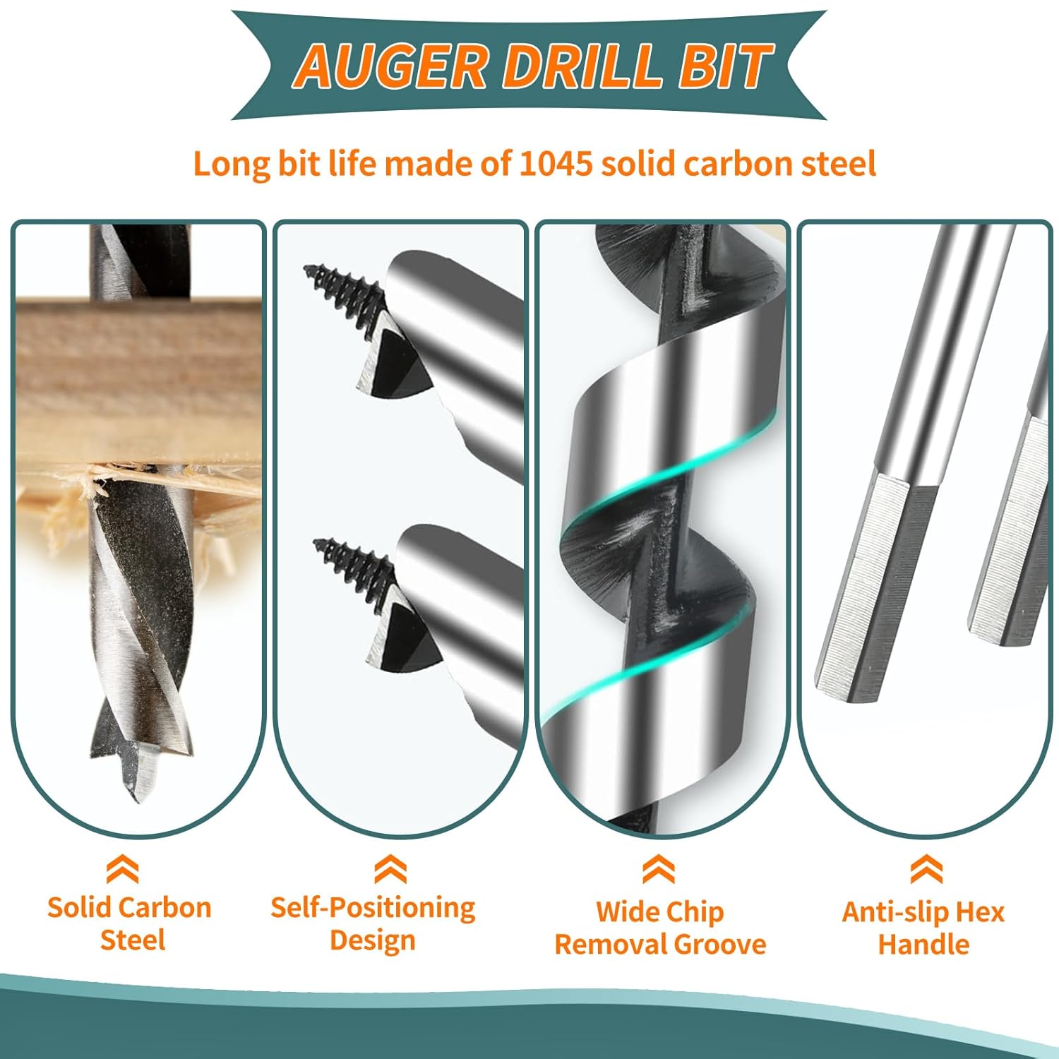 Power Tools Manufacturer 6pc/8pc DIY Woodworking Auger Bit Set Machined Hex Shank Drill Tools with Wooden Case Customizable