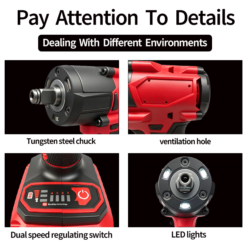 Two Piece Set Of Lithium Battery Powered Tools, Brushless Electric Wrench With Impact Drill, Household Electric Tool Set
