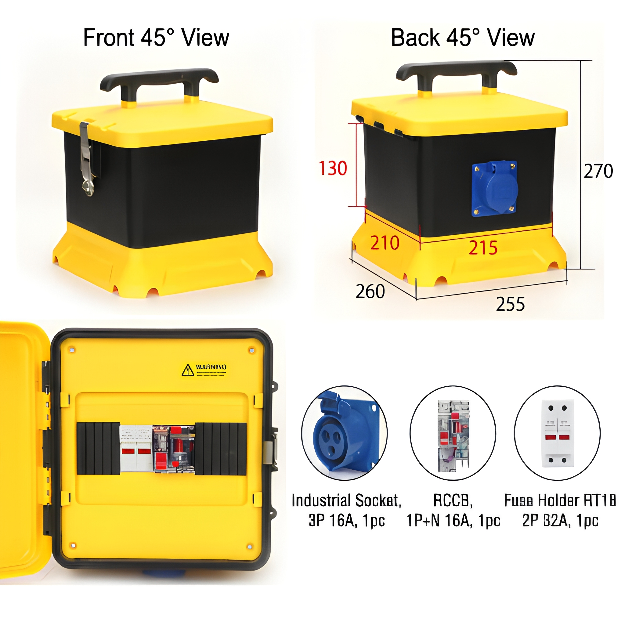 IP67 Waterproof 60A 220V Portable Power Distribution Box with Industrial Sockets for Construction Site