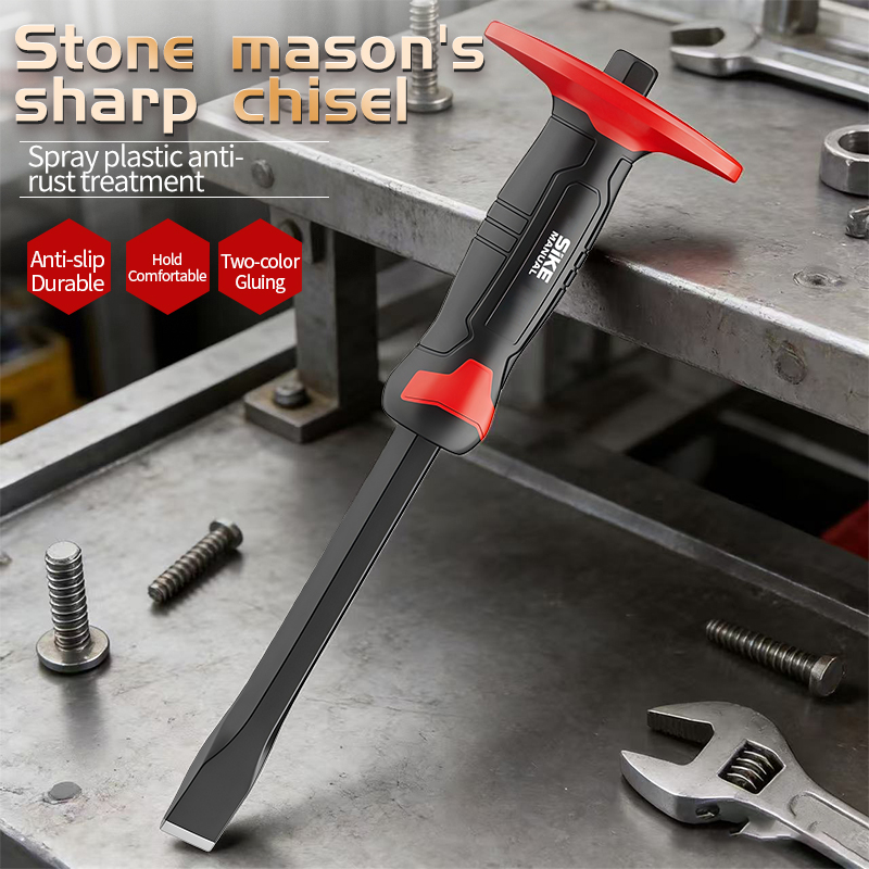 High-carbon Steel Stone Mason's Chisel &amp; Concrete Chisel - Rubber-Coated Handle, Hand Guard for Stone Working