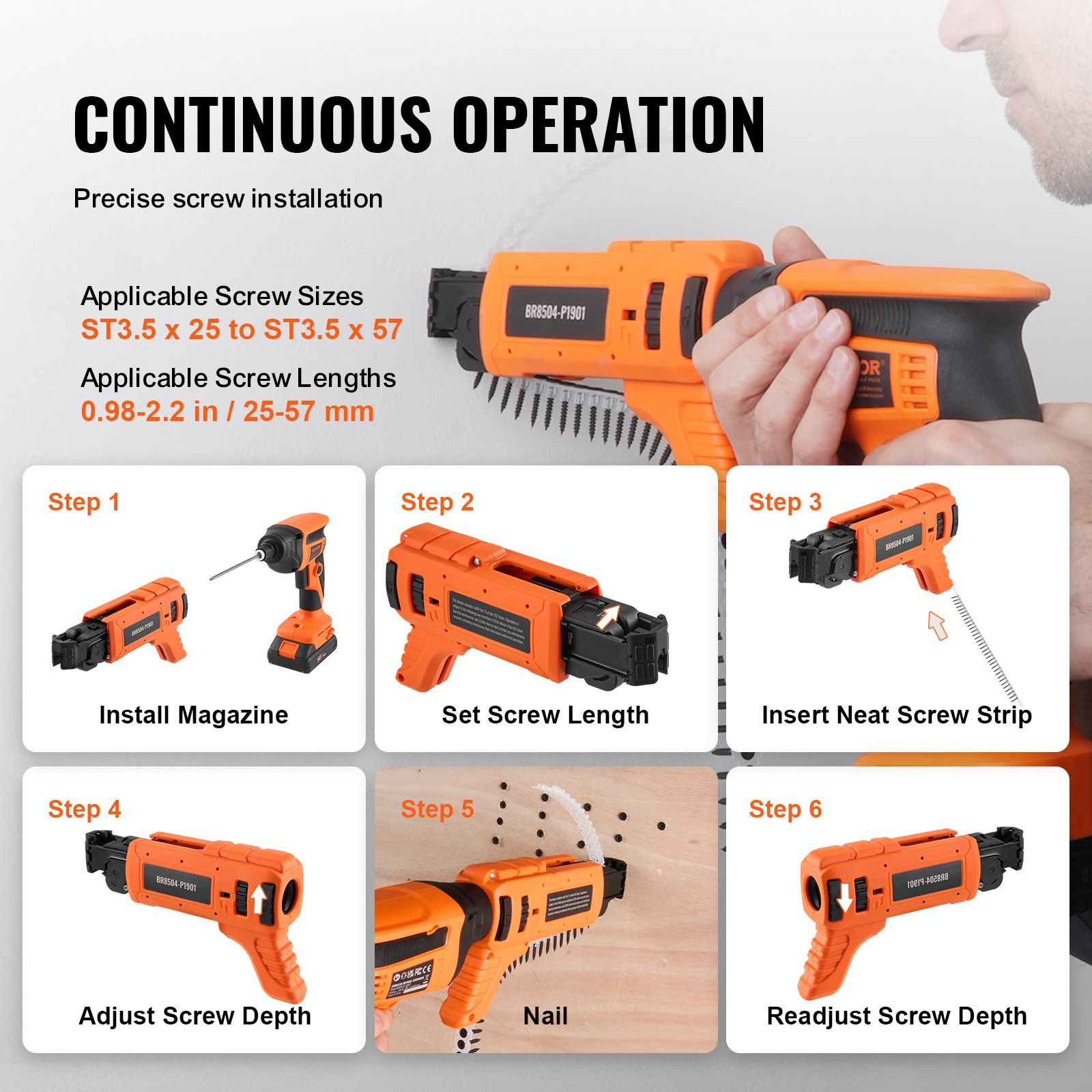 20V Max Cordless Drywall Screw Gun Kit Auto-Feed 4200RPM Brushless Adjustable Screw Length Depth 2 Battery Packs Belt Clip Tool