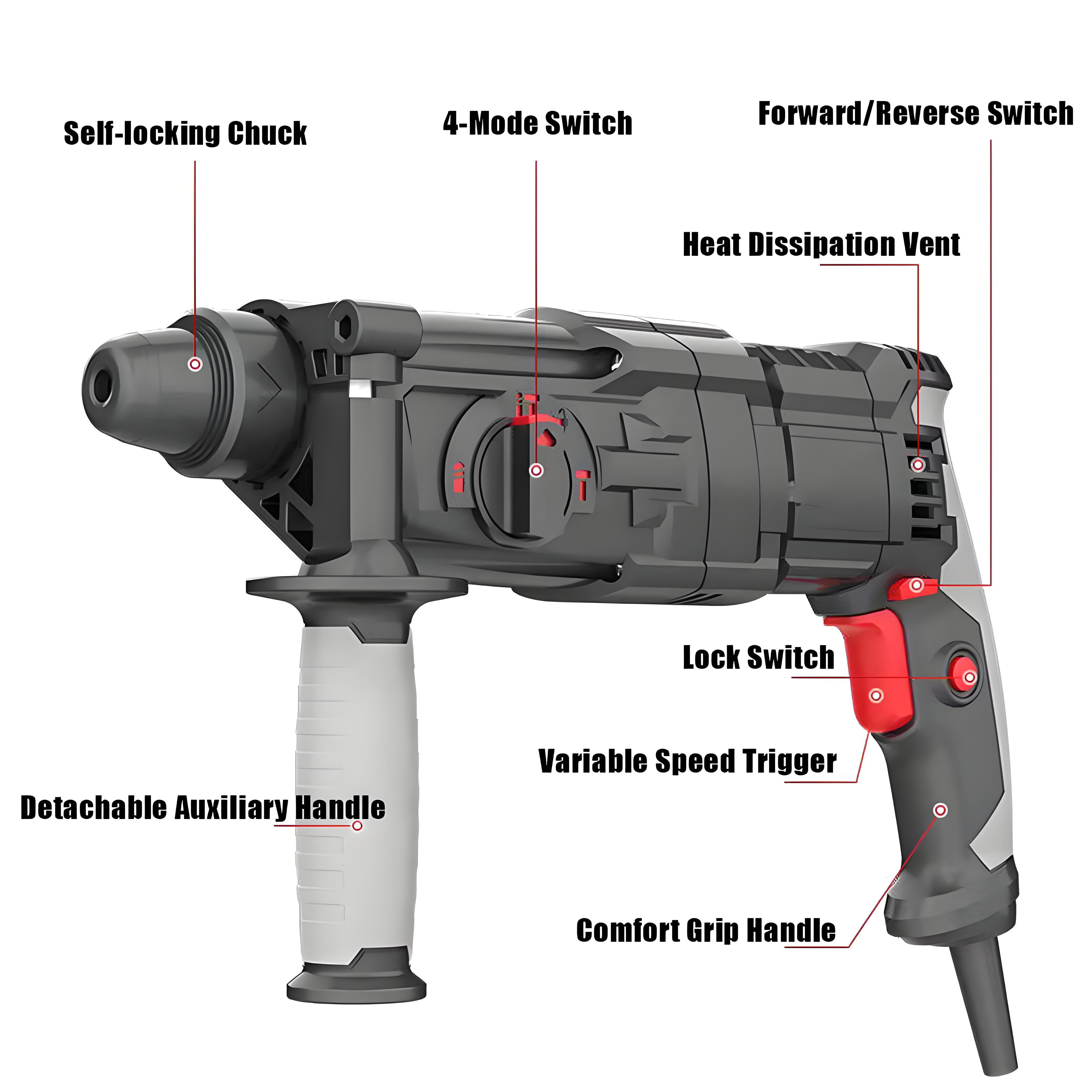 710W 220V AC Portable Corded Hammer Drill,NSCD Variable Speed for Concrete Drilling Construction &amp; DIY