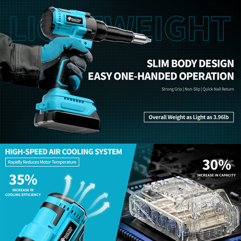 For 18V Battery Electric Goddess Cordless Rivet Nut Gun 2.4-4.8mm Brushless Motor for Industrial &amp; DIY Projects