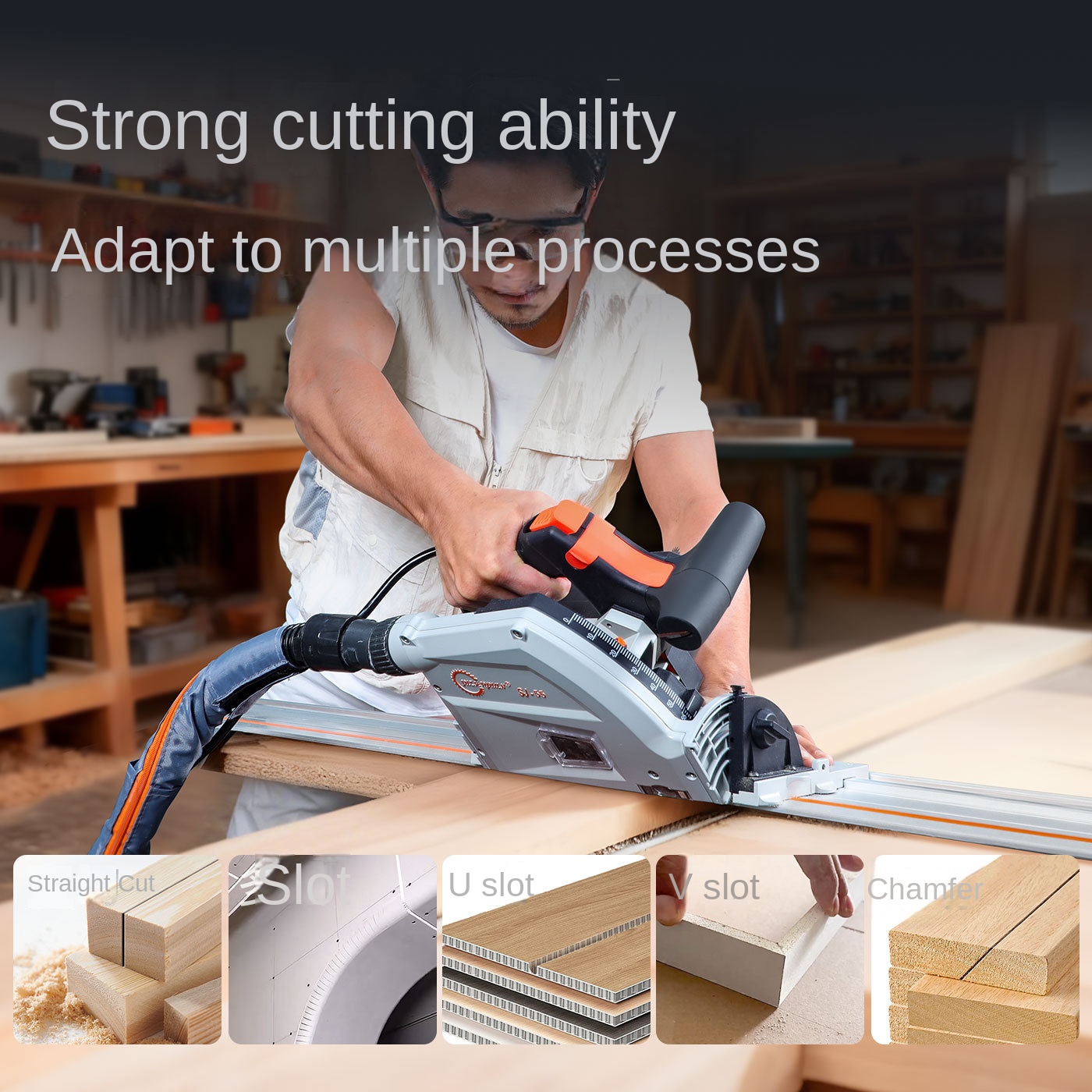 Industrial Grade 2000W Brushless Track Circular Saw Portable Woodworking Cutting Tool with Guide Rail for Carpentry Wood Cutting
