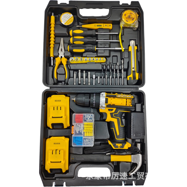 Cross-Border Household Electric Tools Lithium Battery Brushed Impact Drill High-Power Industrial Grade Universal Chuck Drill