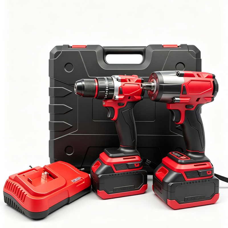 Two Piece Set Of Lithium Battery Powered Tools, Brushless Electric Wrench With Impact Drill, Household Electric Tool Set