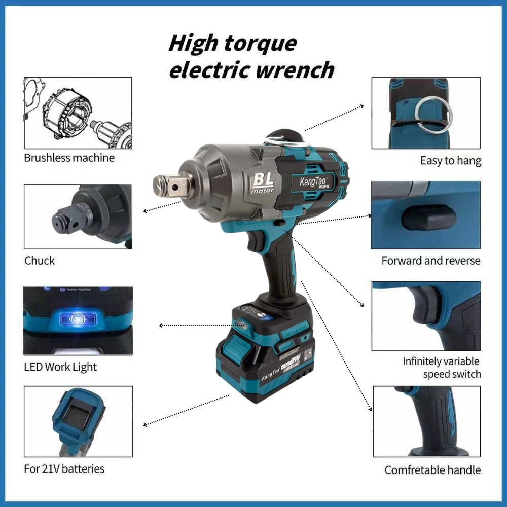 Portable 21V 1700N.m High Torque Industrial Grade Power Tool Brushless Cordless Electric Wrench