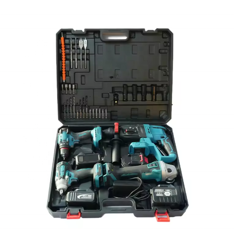 48V High-Performance Industrial Grade Cordless 4 in 1 Brushless Power Tool Set Drill Set 4 10-Cell Battery 2 Chargers