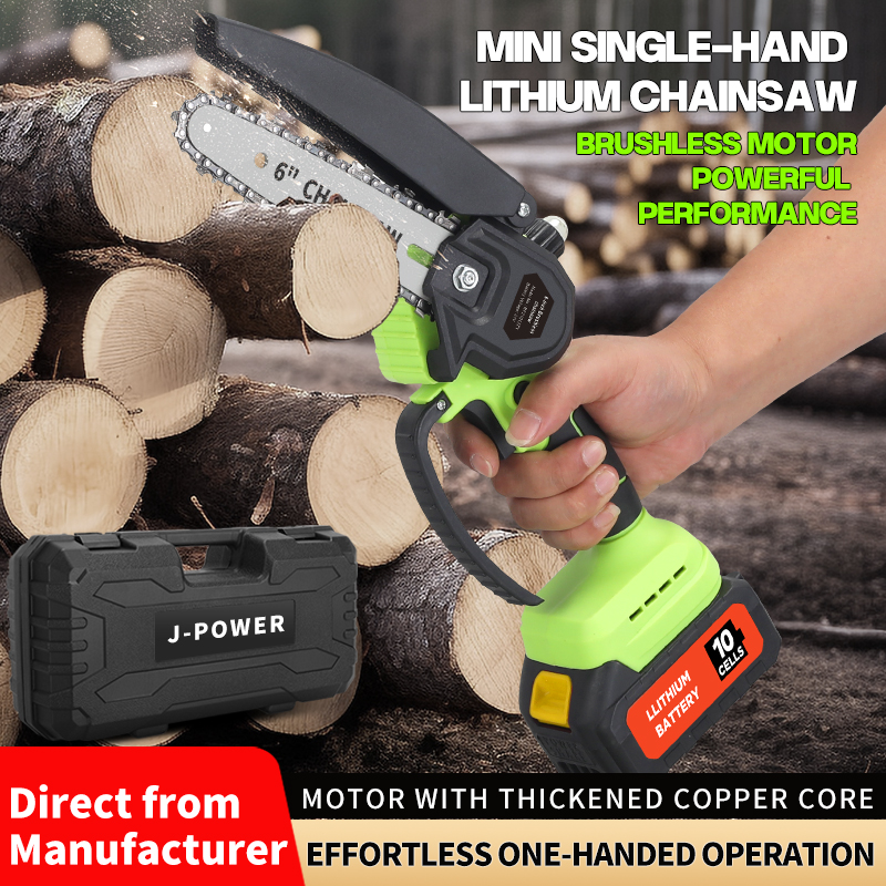 21v Lithium-Ion Brushless Electric Chainsaw 6 Inch Cordless Electric Woodworking Saw Garden Tool Handheld Electric Chain Saw