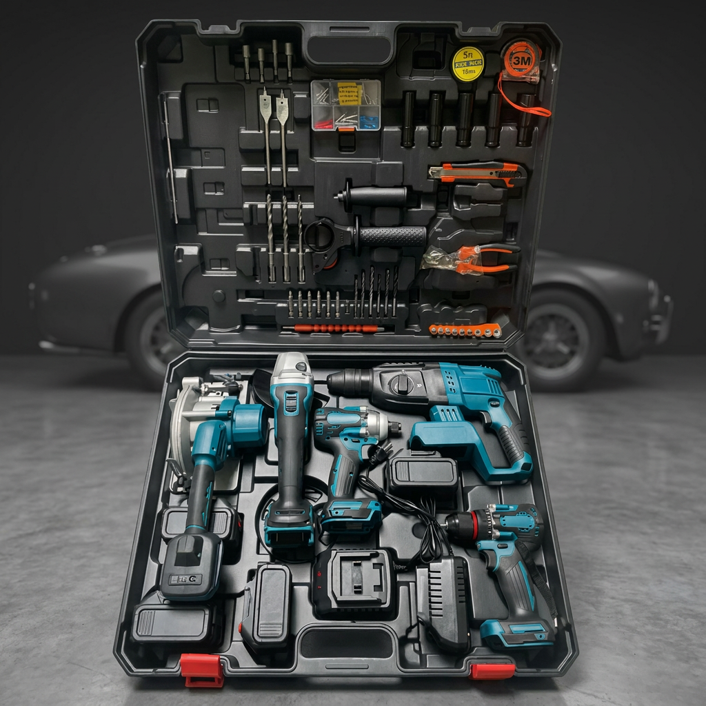 Comprehensive Contractor Grade Cordless Combo Kit with 5 Core Electric Tools and BMC Case for One Stop Site Projects