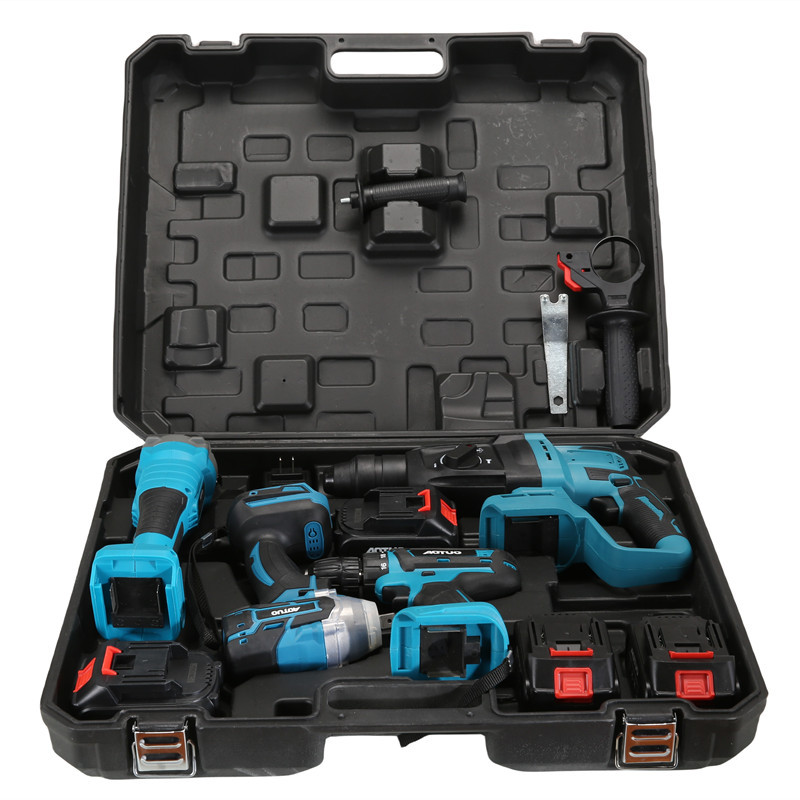 21V Cordless Power Tool Combo Kit 5-Piece Home DIY Tool Set with Rotary Hammer Drill Circular Saw Angle Grinder Impact Wrench