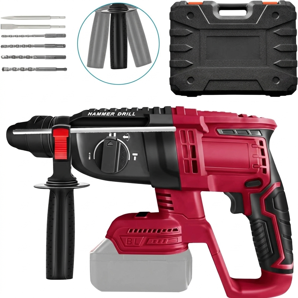 21V Brushless Cordless Industrial Grade Lightweight Portable Lithium-Ion Battery Electric Rotary Hammer for Drilling