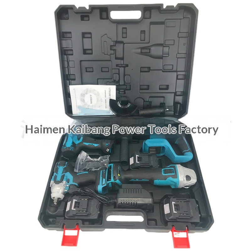 Cross-Border Lithium-Ion Cordless Drill Angle Grinder Four-Piece Set Household Electric Wrench Rotary Hammer Power Tools