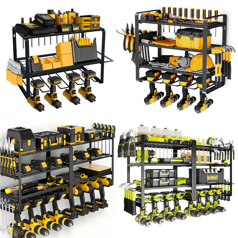 Hot-Selling Modern Detachable Adjustable Heavy-Duty Carbon Steel Garage Wall-Mounted Multi-Slot Electric Drill Tool Storage Rack