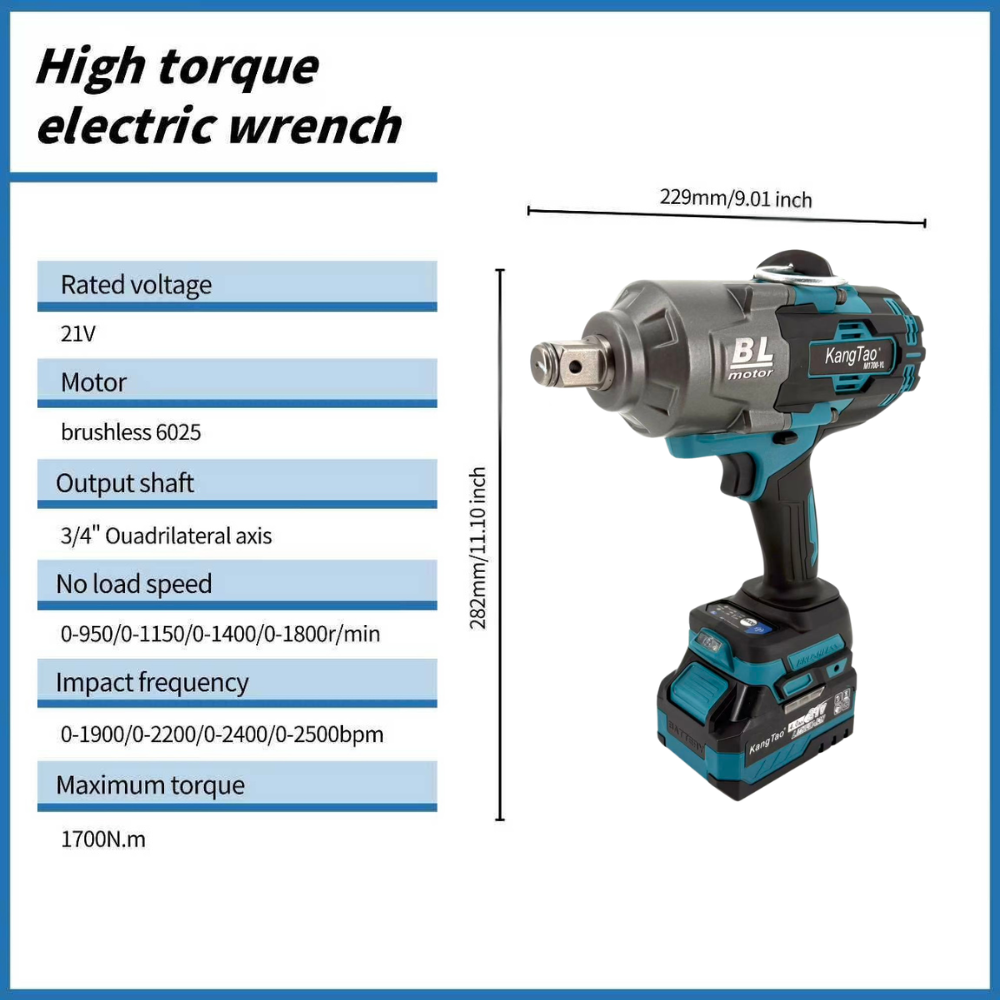 Portable 21V 1700N.m High Torque Industrial Grade Power Tool Brushless Cordless Electric Wrench