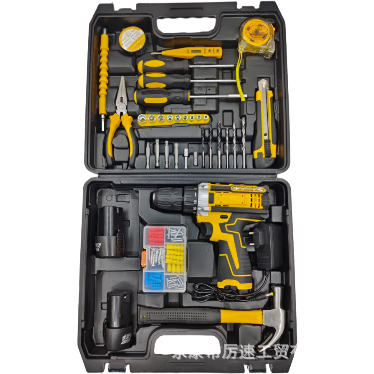 Cross-Border Household Electric Tools Lithium Battery Brushed Impact Drill High-Power Industrial Grade Universal Chuck Drill