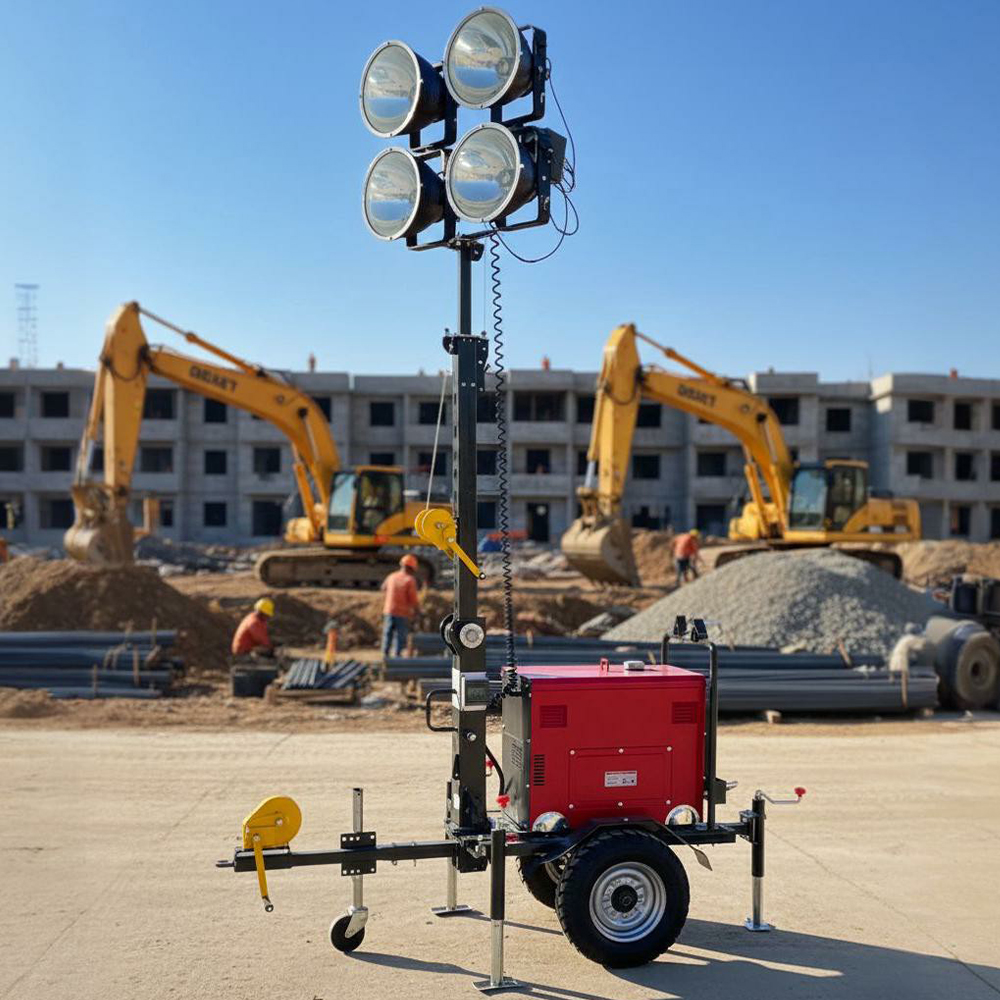 5M 7M 9M diesel Generator 4x1000W Mobile Light Towers Telescopic Mast Portable Outdoor Lighting Tower