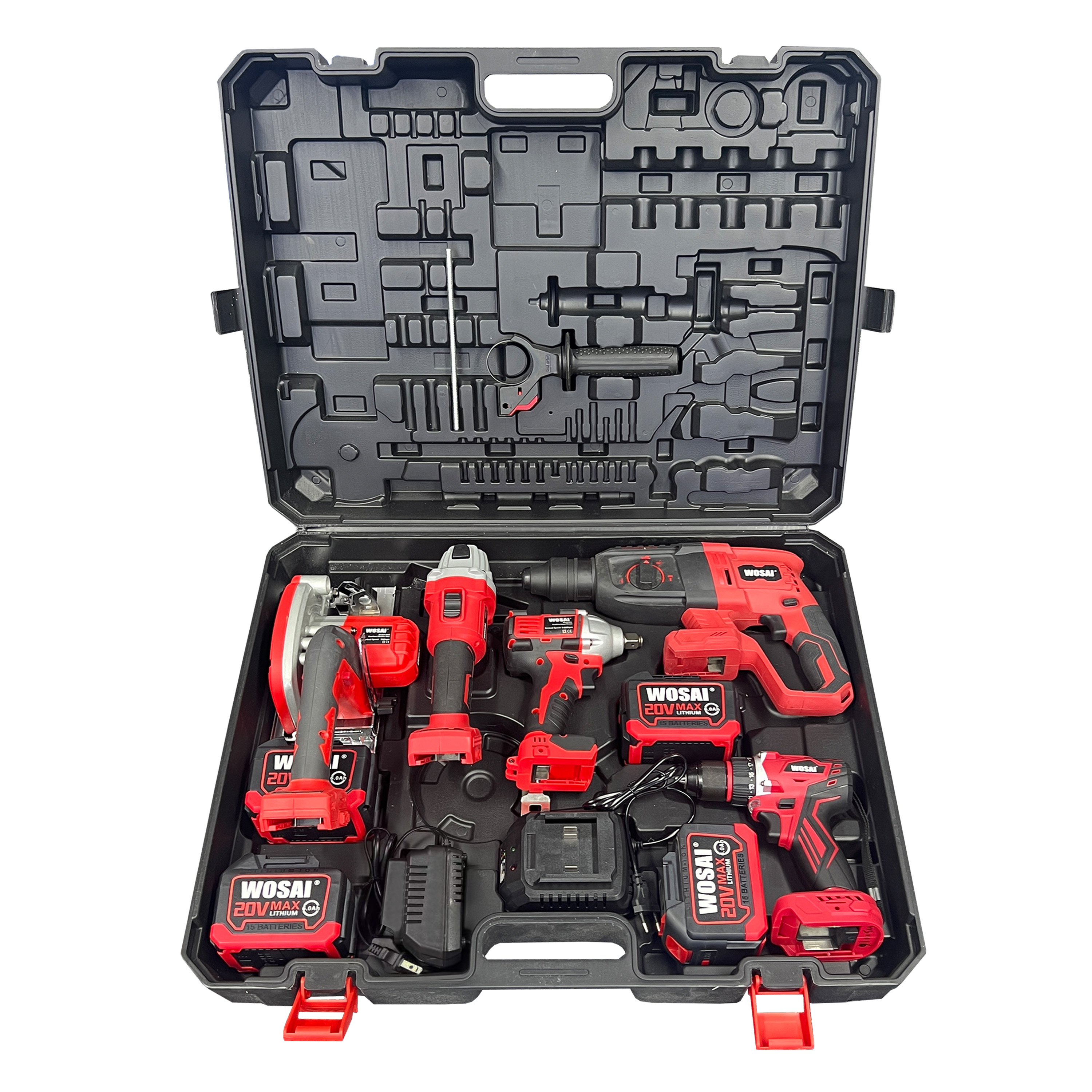 WOSAI Power Tool Kit 20v Professional Cordless Brushless Hammer Drill Wrench Trimmer Blower Power Tools Combo Set Kit