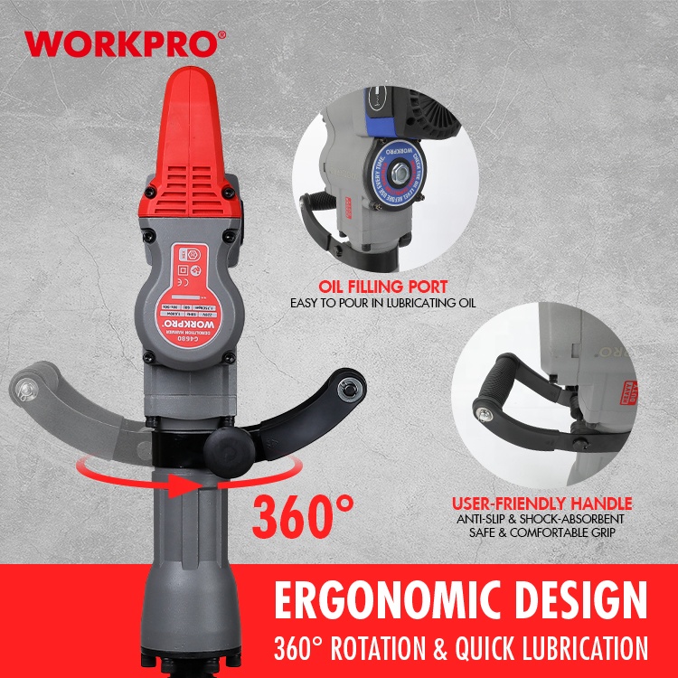 WORKPRO 1500W Demolition Breaker Hammer 60J Impact Energy Industrial Demolition Hammer
