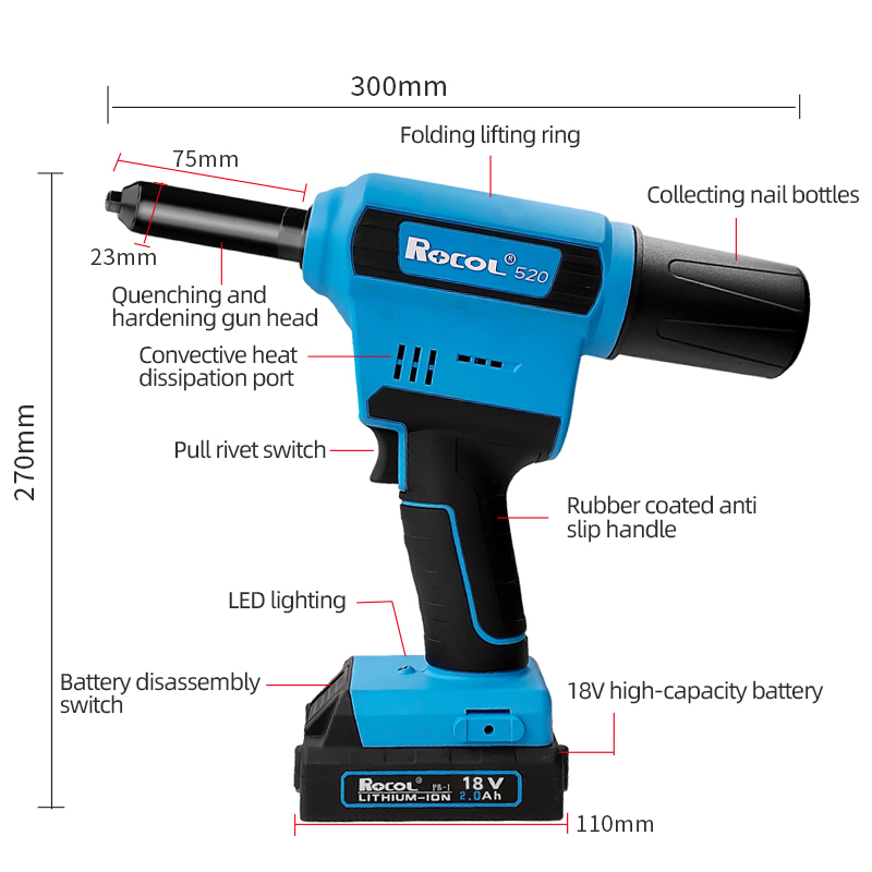RL-520 Handheld Cordless Rivet Tool | 18V Lithium Battery Riveter | Tools Set Box Electrical For 2.4-6.4mm Metal Fastening