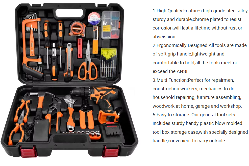 Cordless Power Tools Combo Kit 21V Lithium Battery Multi-function DIY Home Hardware Tool Set with Drill