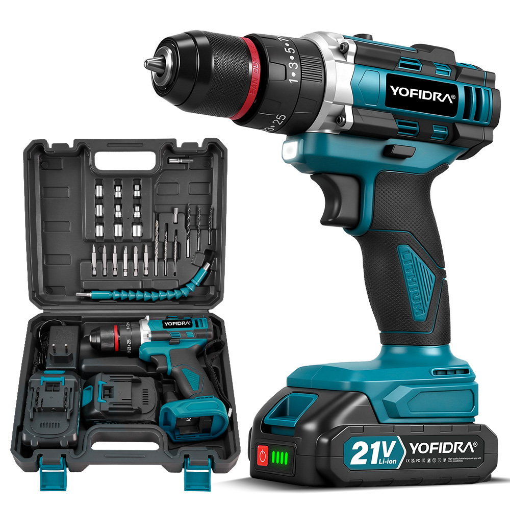 YOFIDRA 3IN1 25+3 Model Torque Electric Impact Drill Handheld Cordless Impact Drill Woodworking for 21V Battery