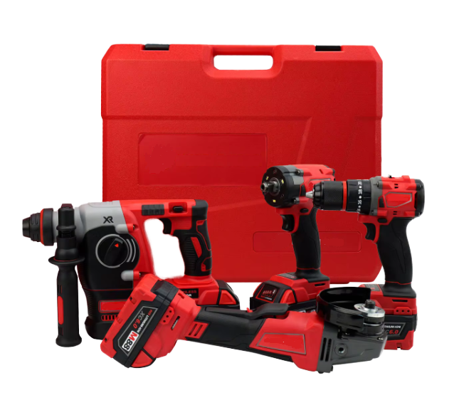 Red 21V Cordless Tool Set with Brushless Motor for Construction Applications