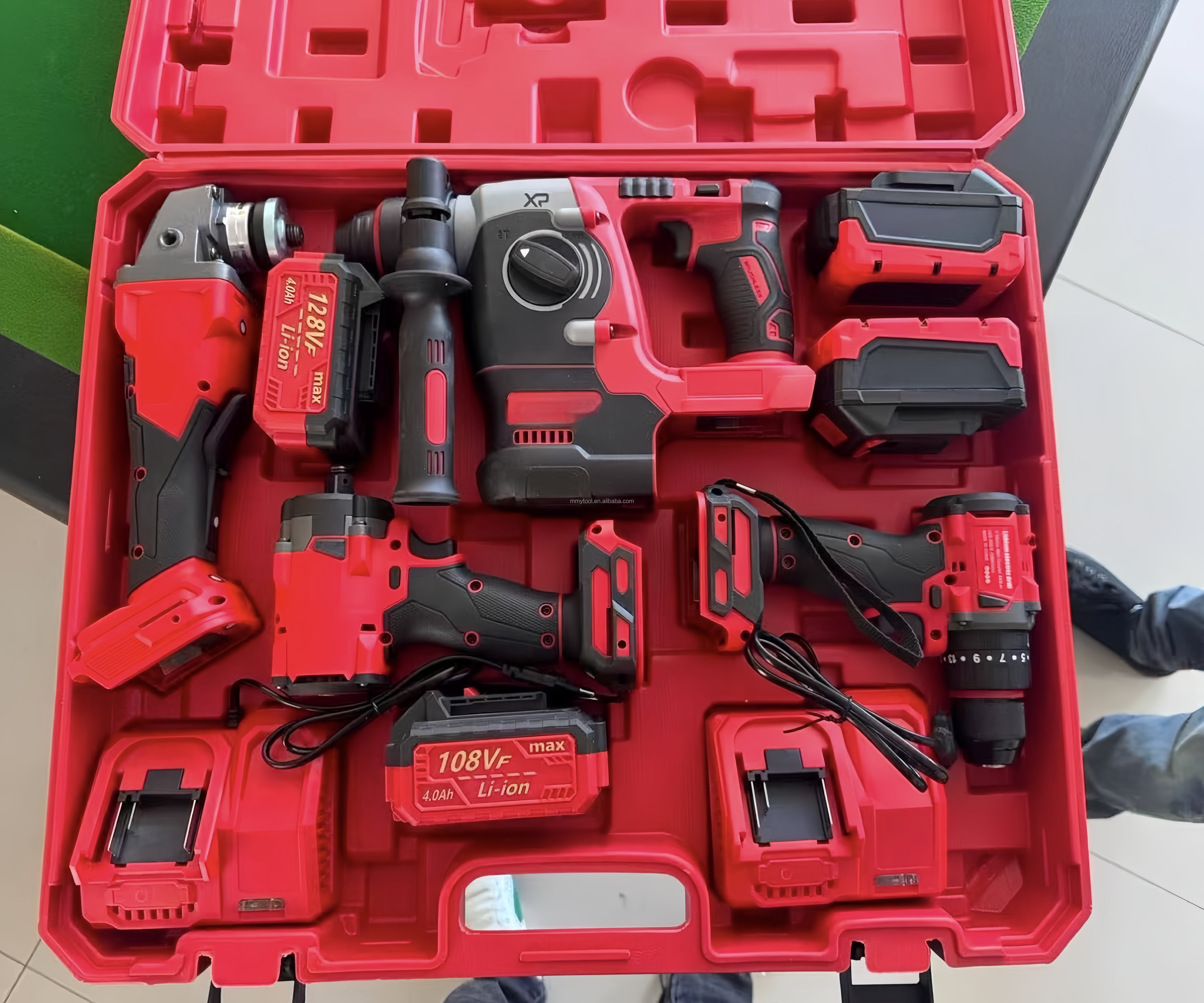 Red 21V Cordless Tool Set with Brushless Motor for Construction Applications