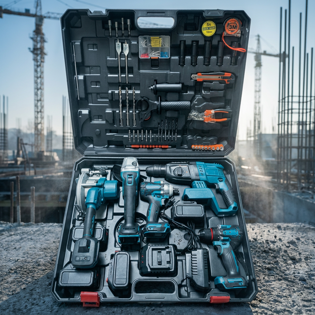 Comprehensive Contractor Grade Cordless Combo Kit with 5 Core Electric Tools and BMC Case for One Stop Site Projects