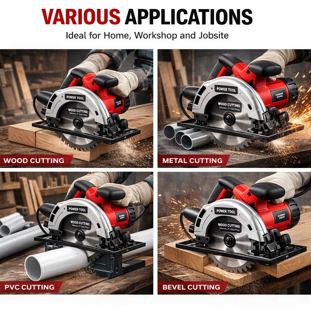 1400W Electric Circular Saw 185mm Handheld Wood Cutting Saw Power Tool with Adjustable Bevel Cut