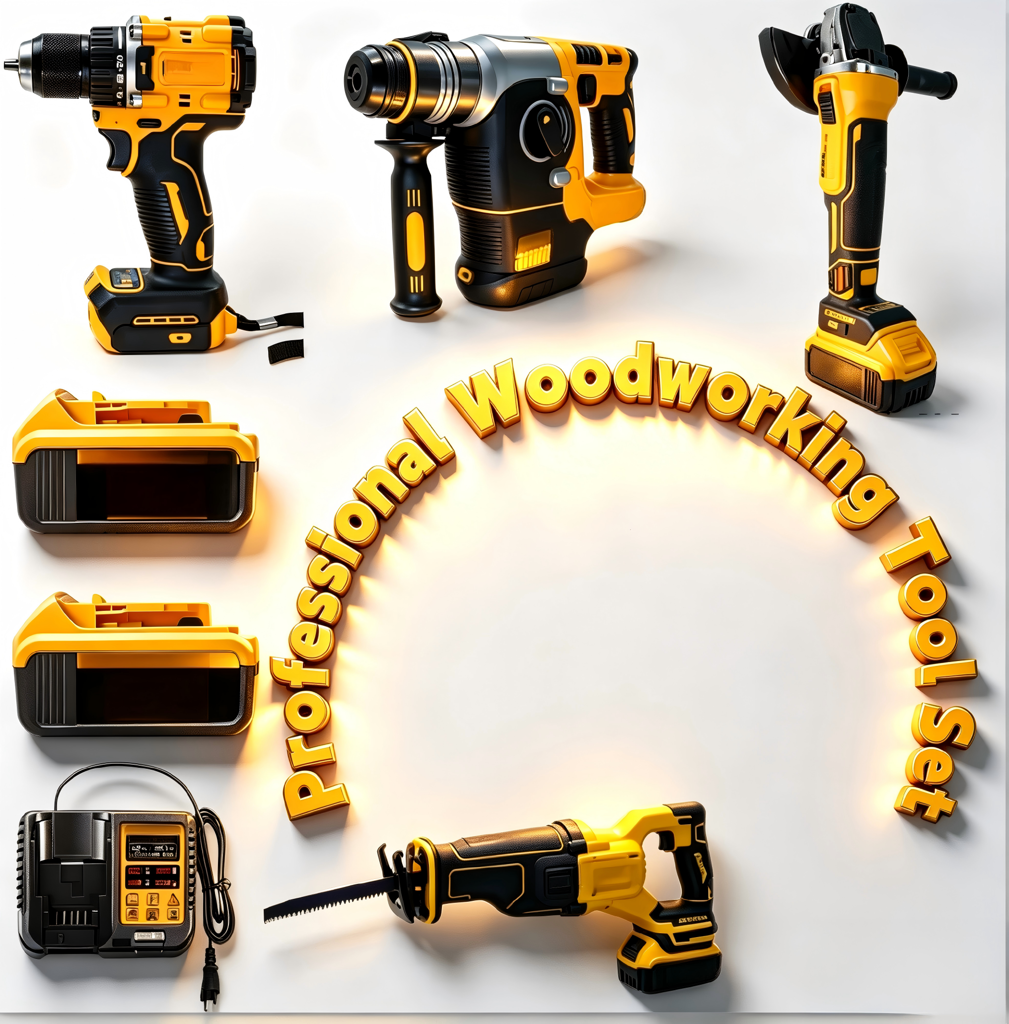 A 4-in-1 Cordless Power Tool Set Compatible with DW 20V MAX XR Batteries, Including an Impact Drill, Angle Grinder