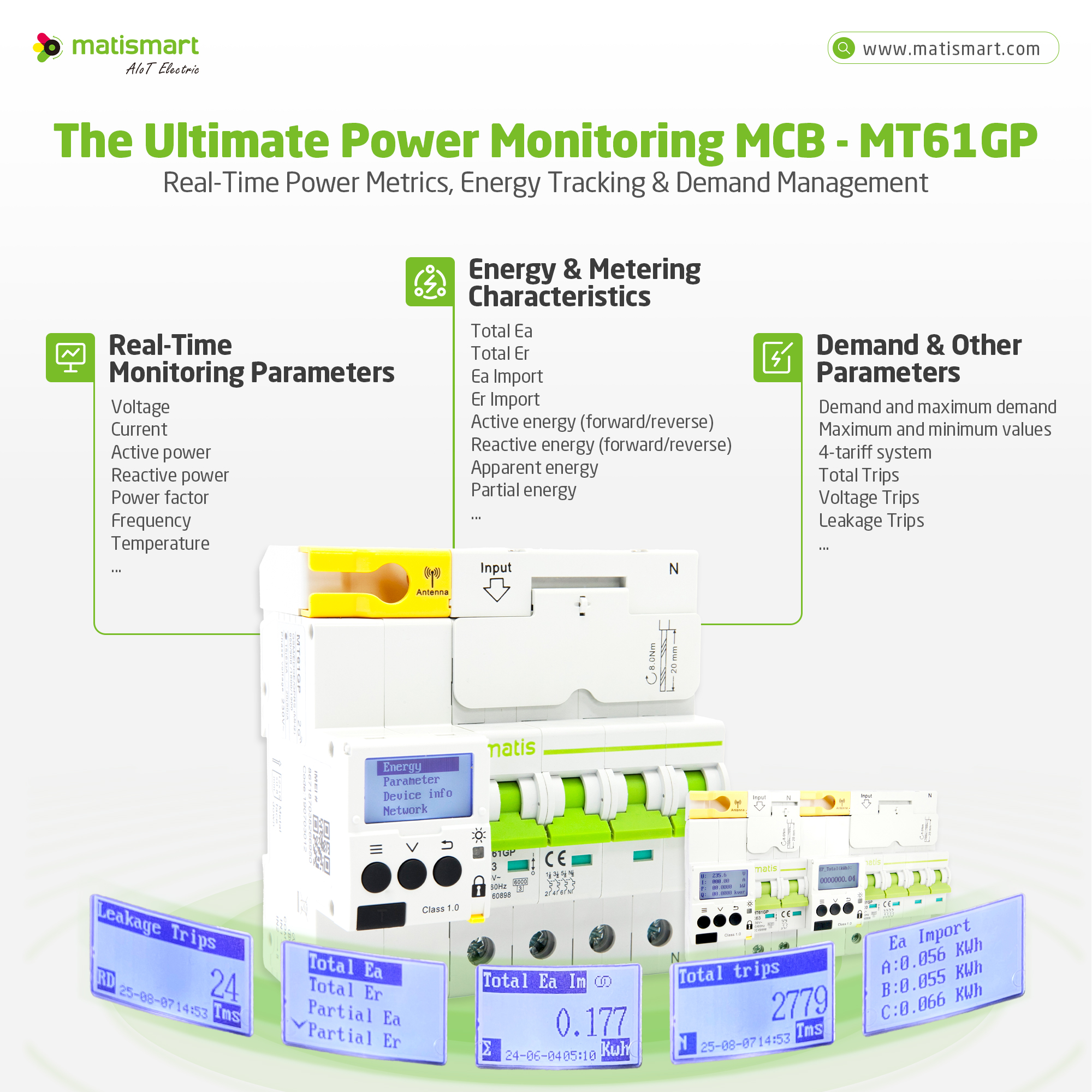 MT61GP Preventive Maintenance 3 Phases Energy Meter Wifi Smart Power Meter Wifi Smart Circuit Breaker for Remote Unattended Site