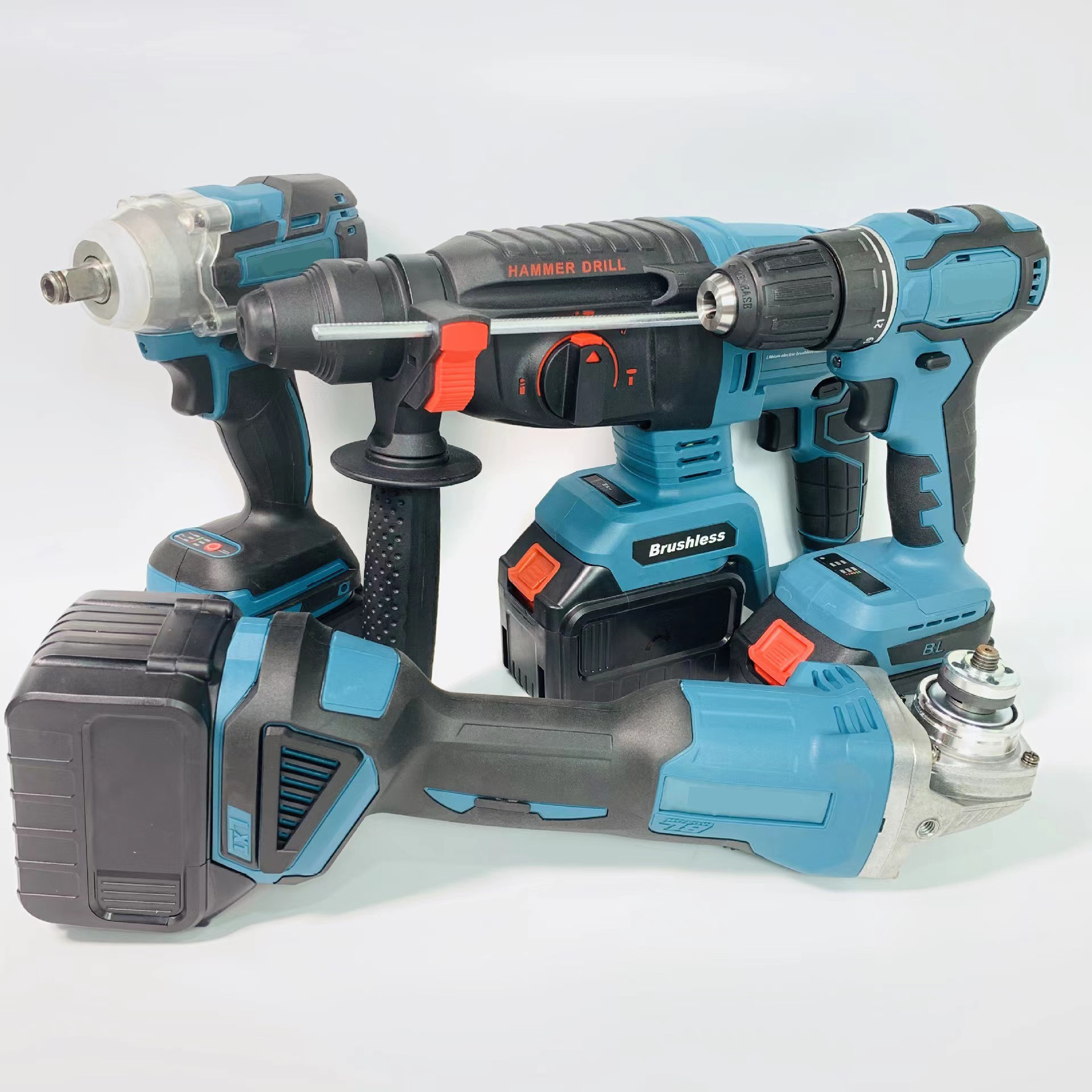 21V Cordless Power Tool Combo Kit 5-Piece Home DIY Tool Set with Rotary Hammer Drill Circular Saw Angle Grinder Impact Wrench