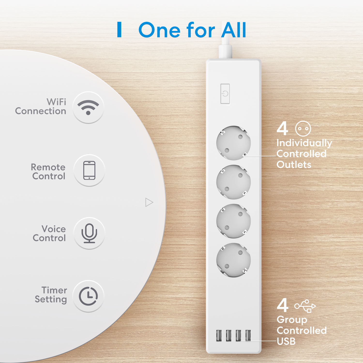 MS425F-Smart Wi-Fi Power Strip 4 AC + 4 USB