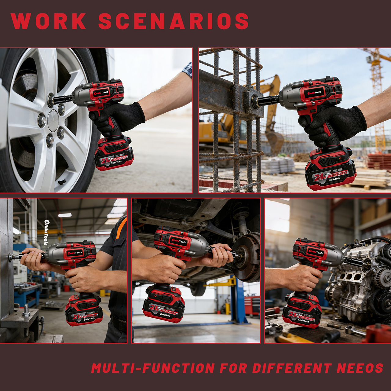 Cordless 21V 1200Nm Max Torque Brushless Lithium-Ion Impact Wrench 1/2inch Drive 500W 4000mAh DIY Car &amp; Industrial Battery