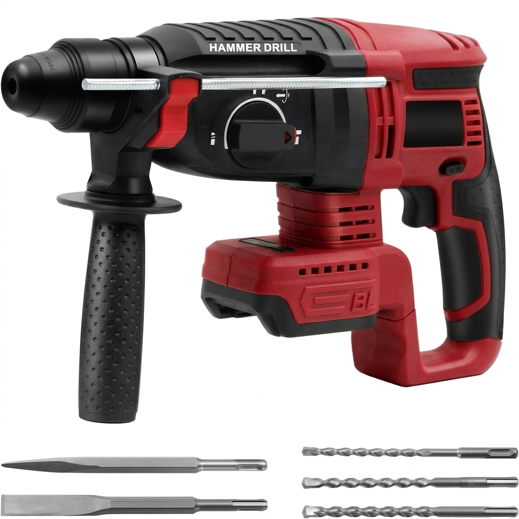 21V Brushless Cordless Industrial Grade Lightweight Portable Lithium-Ion Battery Electric Rotary Hammer for Drilling