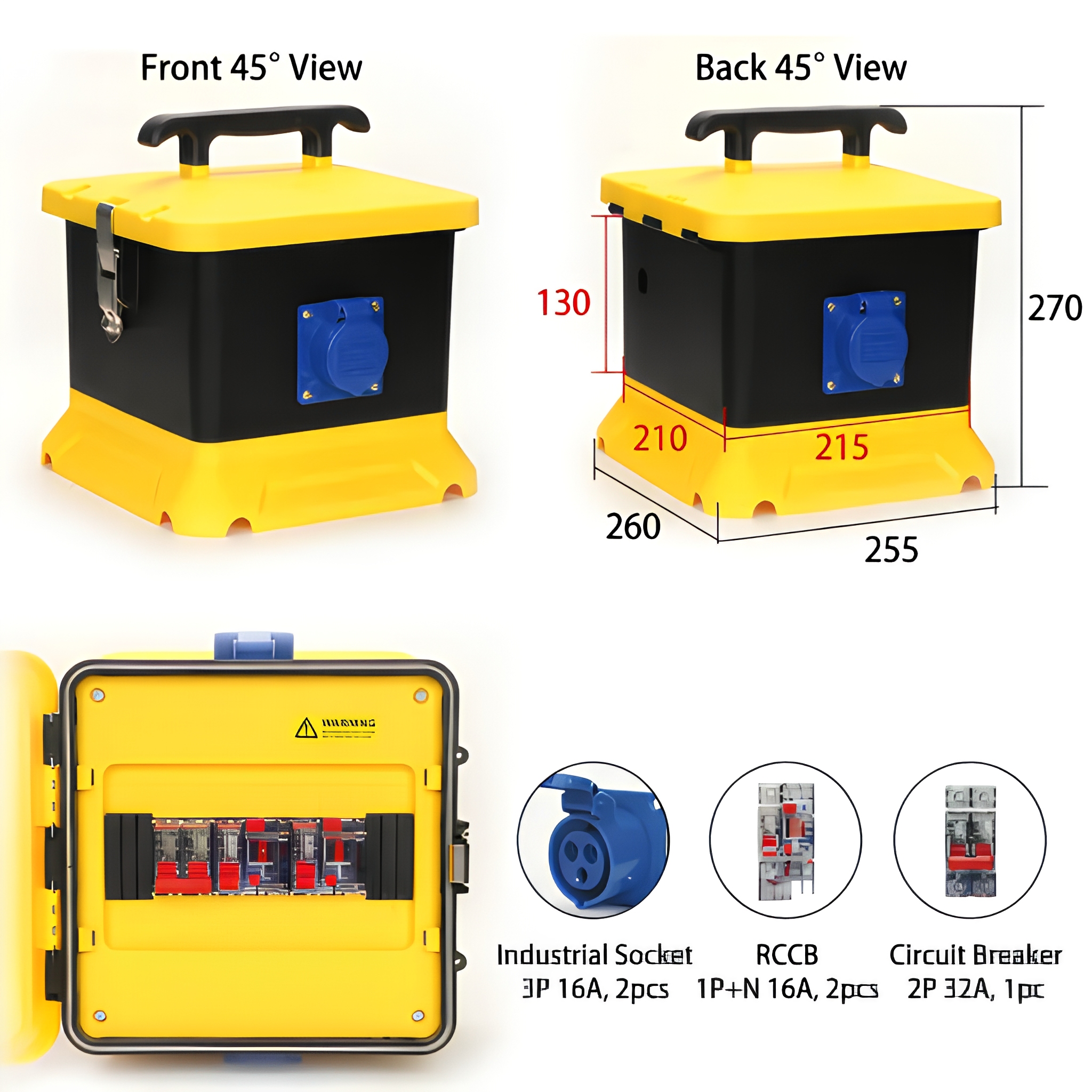 IP67 Waterproof 60A 220V Portable Power Distribution Box with Industrial Sockets for Construction Site