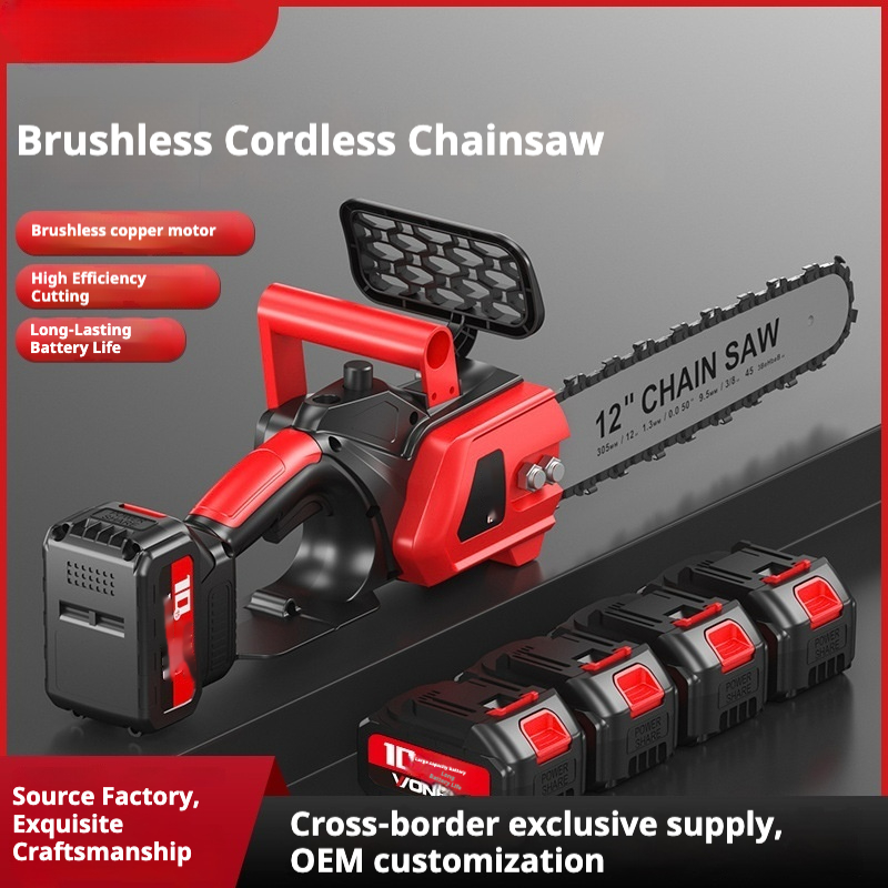 High Power Output 12 Inches Cordless Electric Chain Saw, Dual Batteries Brushless Motor with Industrial-Grade Wood Cutting Tool