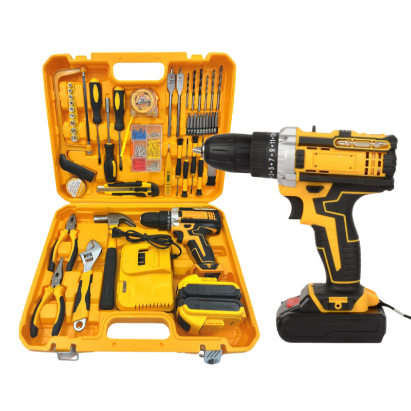 Multifunctional Cordless Impact Drill Set Portable Power Tool Kit with 1/2 Inch Chuck for Concrete Steel and Wood Working