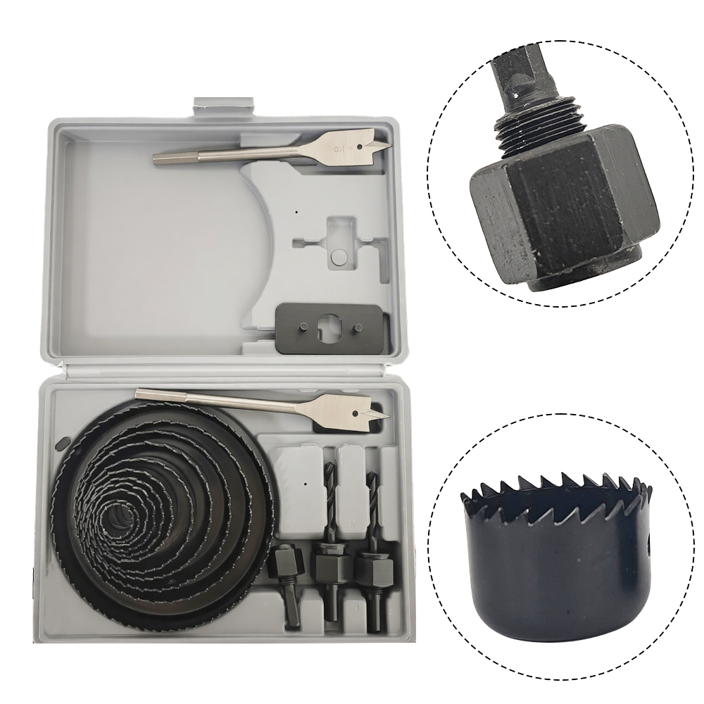 18-Piece Pro Contractor Set with Carbon Steel Large Hole Saws and Flat Bits for Wood Drilling and Pipe Applications