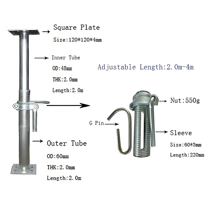 Reliable Galvanized Adjustable Steel Props For Building Construction Jack Props For Scaffolding Shuttering Concrete Shoring