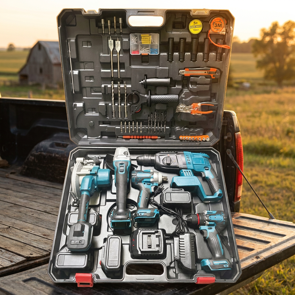 Comprehensive Contractor Grade Cordless Combo Kit with 5 Core Electric Tools and BMC Case for One Stop Site Projects