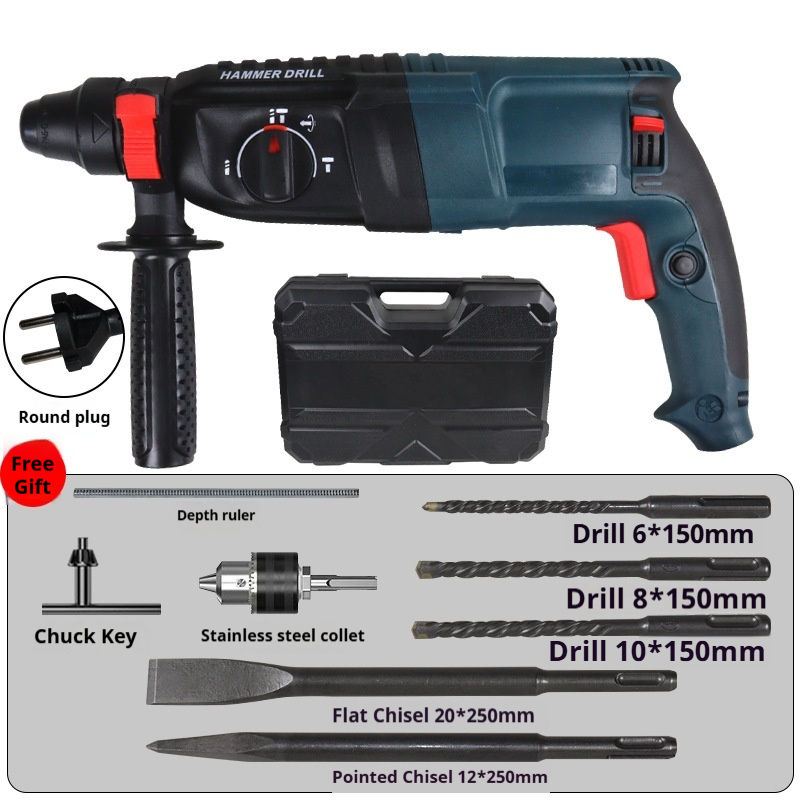 Power Tools Professional Heavy Duty Electric Rotary Hammer Drill-Industrial Grade 3 Modes 850W 220V for Concrete Brick &amp; Stone