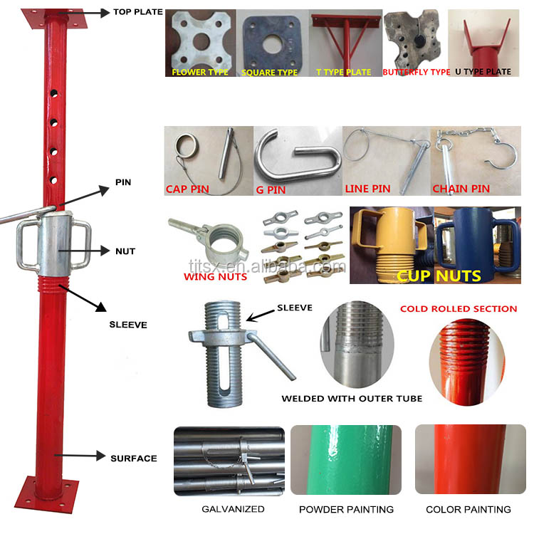 Reliable Galvanized Adjustable Steel Props For Building Construction Jack Props For Scaffolding Shuttering Concrete Shoring