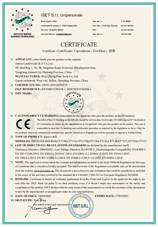 CE Certificate Standard 2