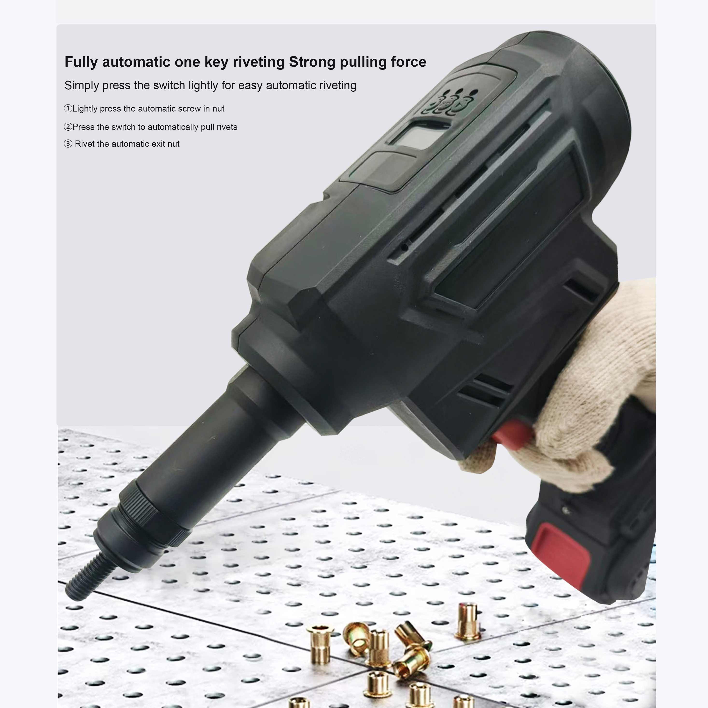 Electric Nut Rivet Gun Industrial Grade High Pull Force Handheld Heavy Duty M3-M10 Riveting Range Professional Fastening Tool