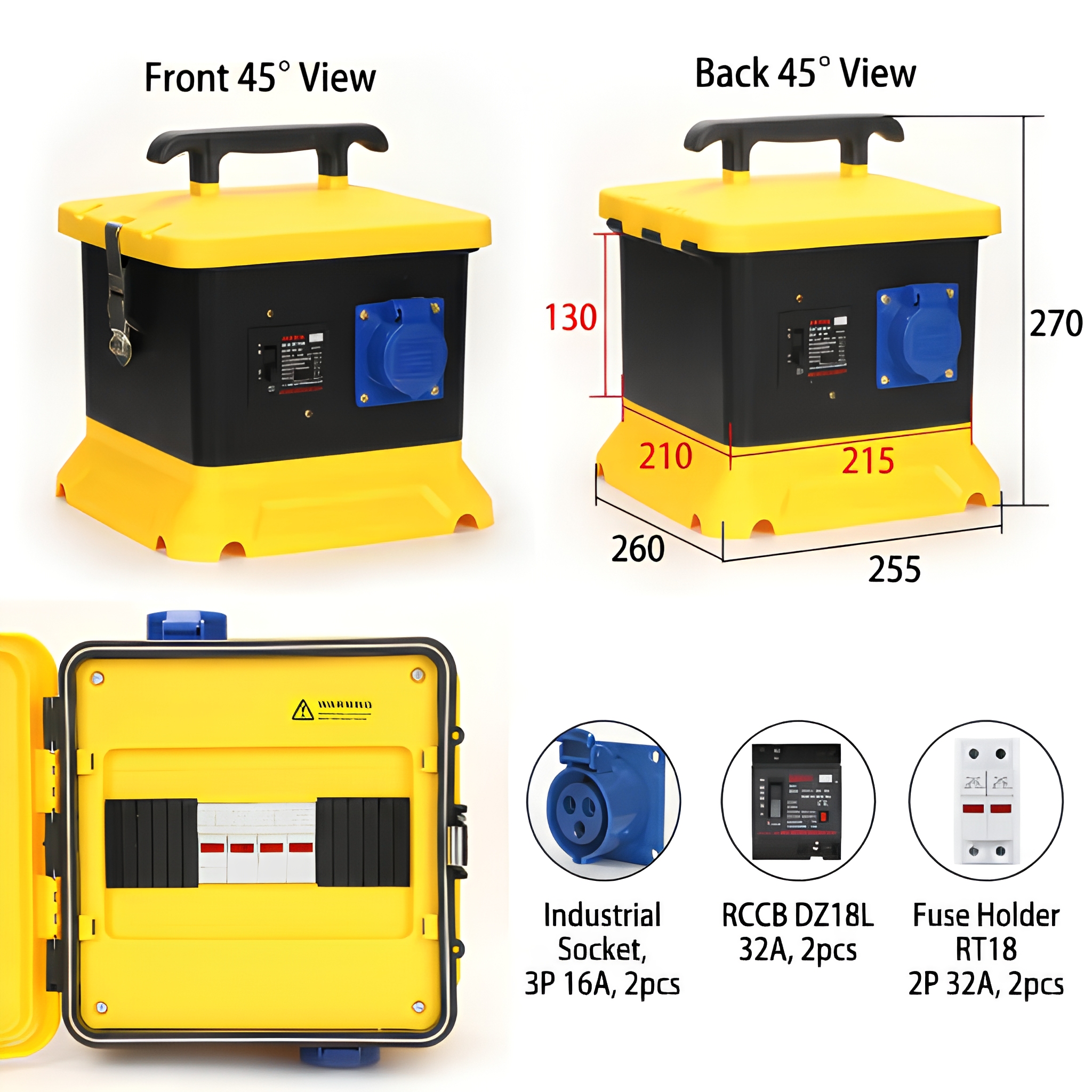 IP67 Waterproof 60A 220V Portable Power Distribution Box with Industrial Sockets for Construction Site